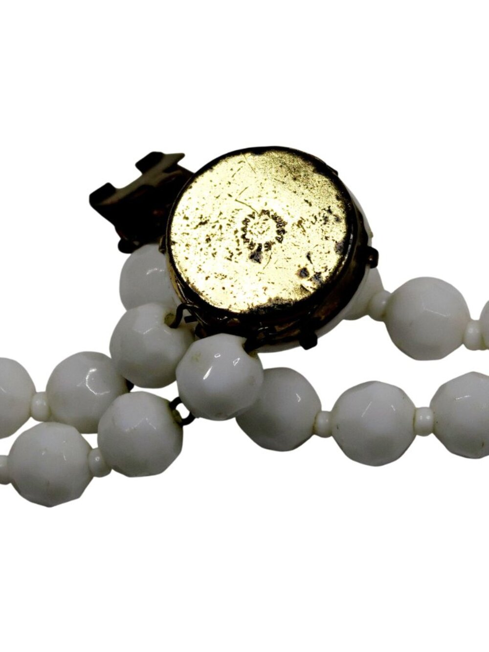 Vintage West Germany White Bead Necklace, Double Strand, 15", Faceted Detail - Picture 6 of 6